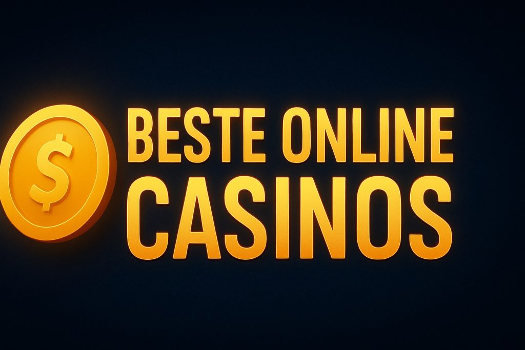 Moderner Casino-Banner mit goldener Münze und leuchtendem Text, der die besten Online Casinos hervorhebt