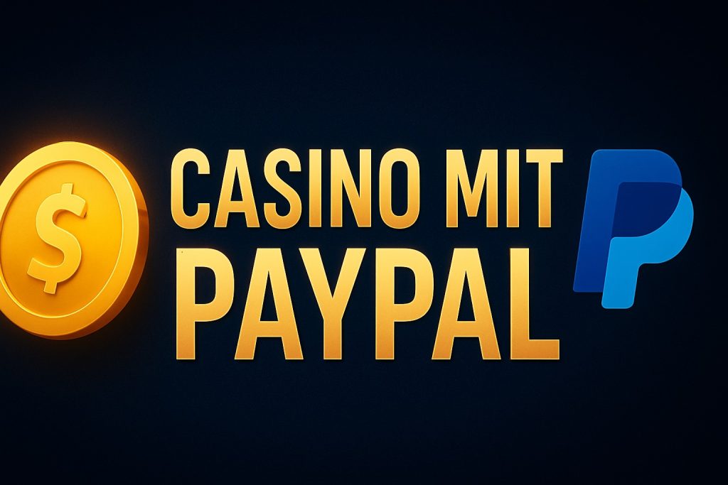 Moderner Casino-Banner mit goldener Münze und PayPal-Symbol, der Casino mit PayPal hervorhebt