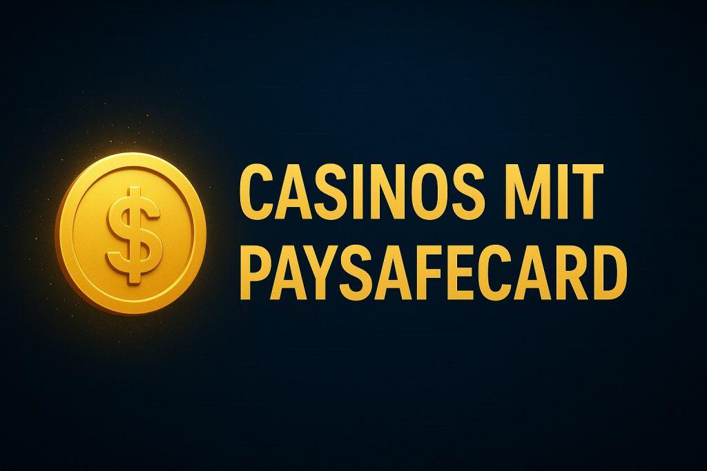 Moderner Casino-Banner mit goldener Münze und Text, der Casino mit Paysafecard hervorhebt