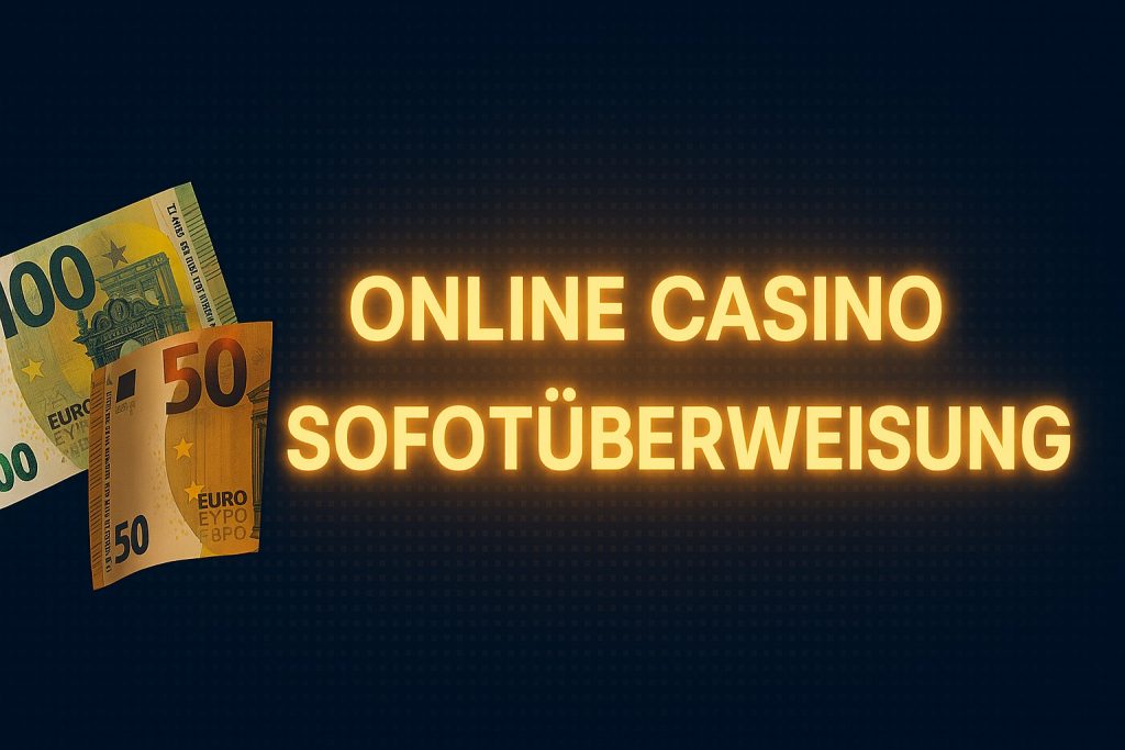Moderner Casino-Banner mit Euro-Geldscheinen und Text, der Online Casino Sofortüberweisung hervorhebt